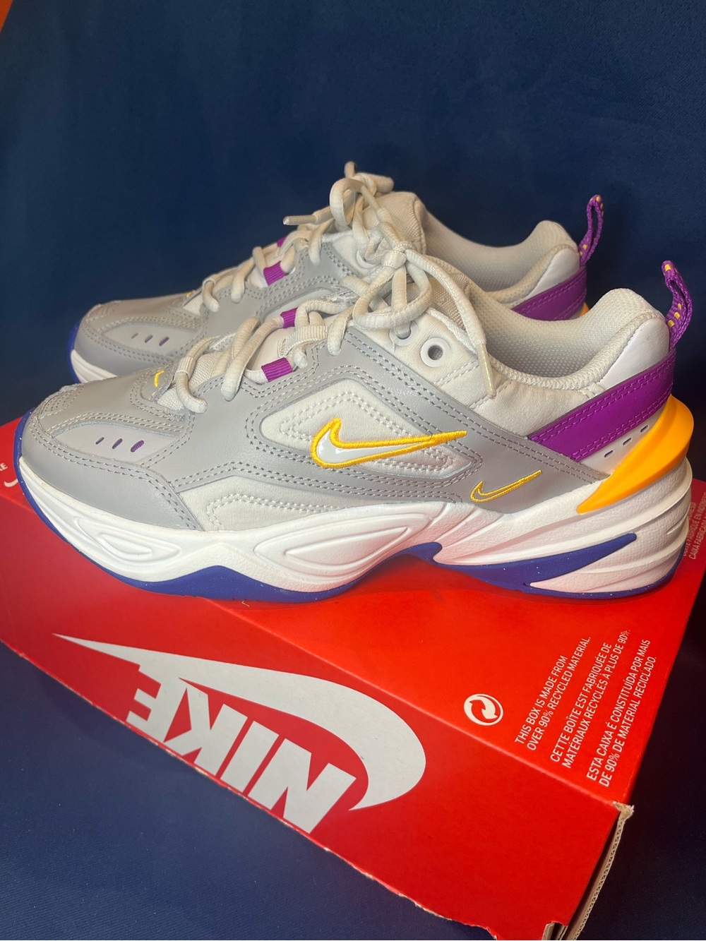 Nike M2K Tekno Women’s Sneakers Grey Purple Yellow Size 7